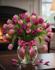 24 Pink & Purple Tulips in a Vase