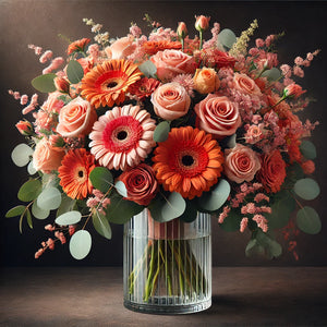 mix of orange and pink flowers