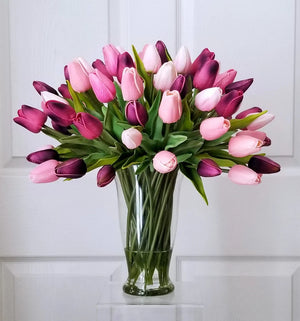 24 Pink & Purple Tulips in a Vase