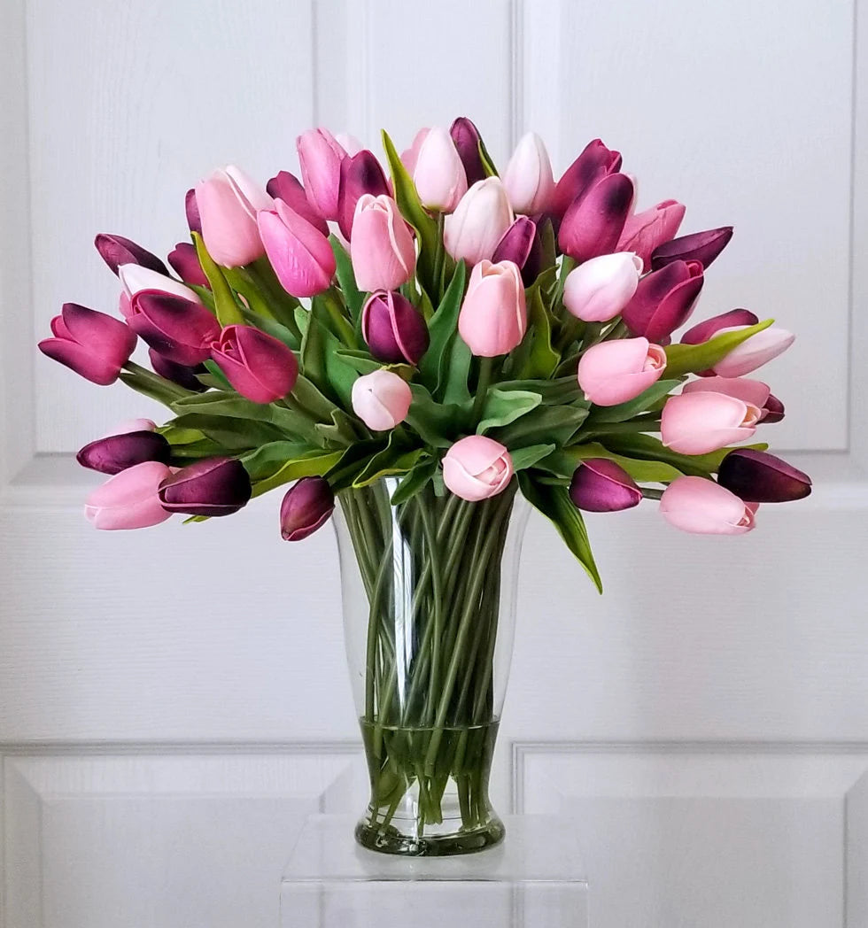 24 Pink &amp; Purple Tulips in a Vase