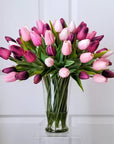 24 Pink & Purple Tulips in a Vase