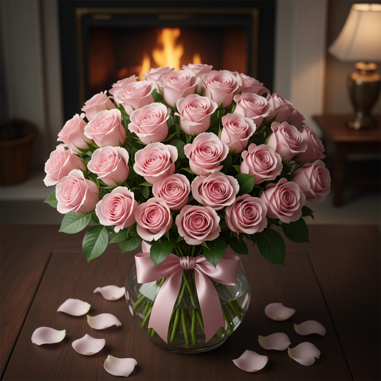 24 Light Pink Roses in a Vase