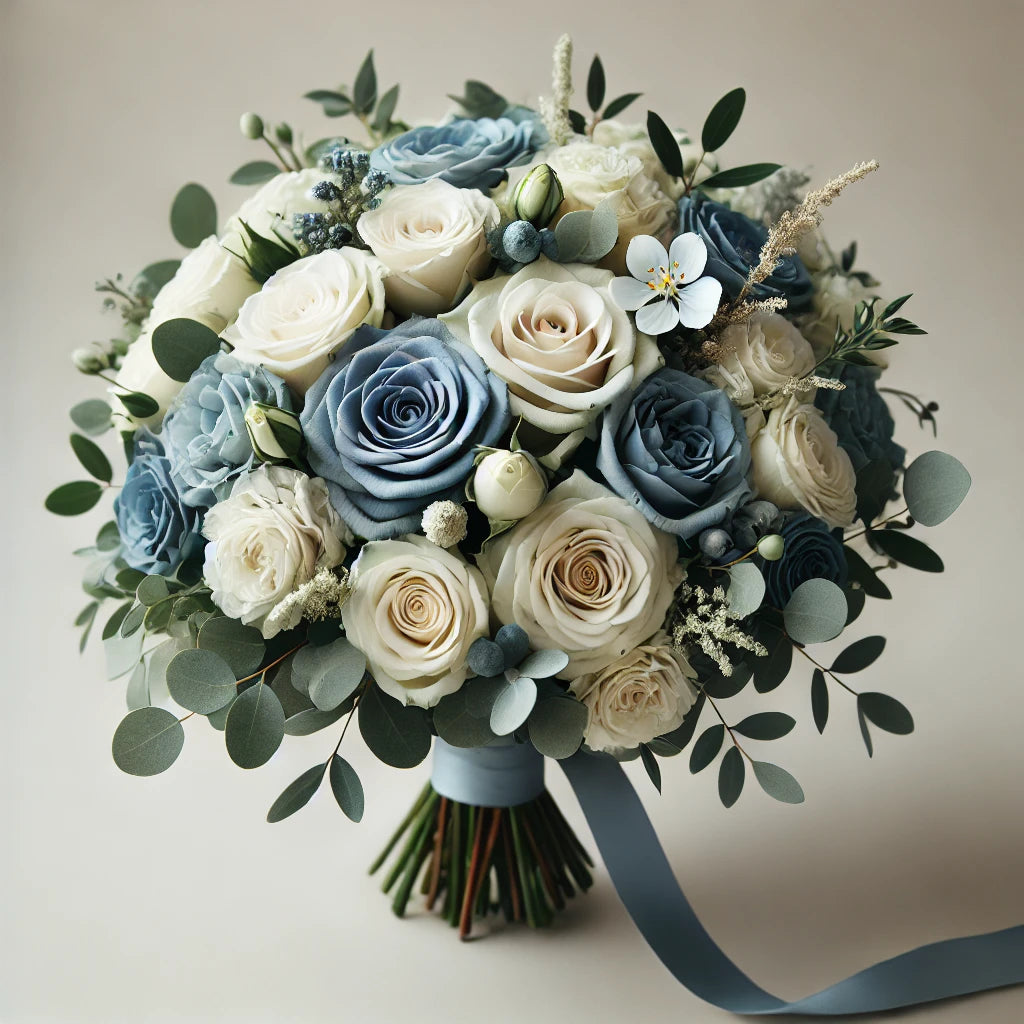 Serene Round Bridal Bouquet in Blue &amp; White