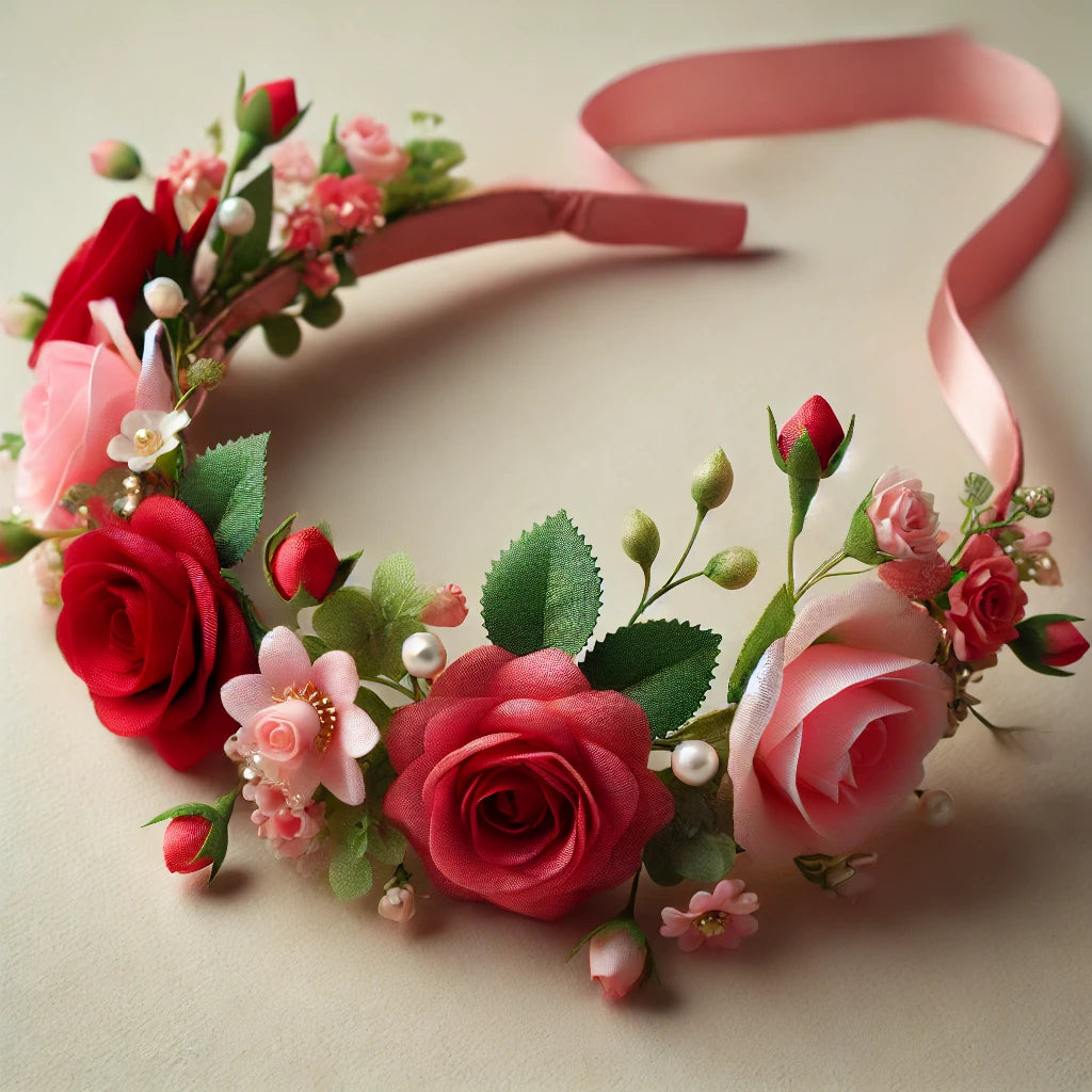 Elegant Red and Pink Floral Headband