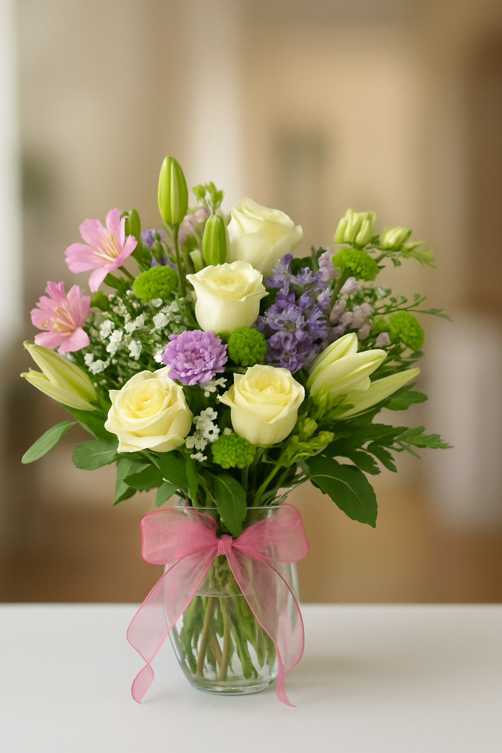 Graceful Pastel Rose &amp; Lily Vase