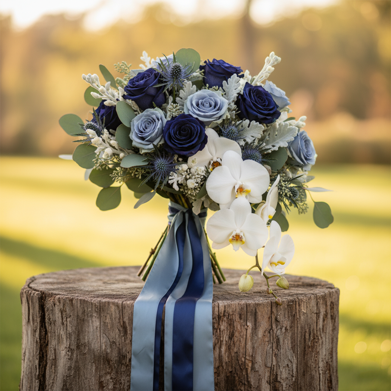 Dusty Blue &amp; Navy Free-Form Bouquet