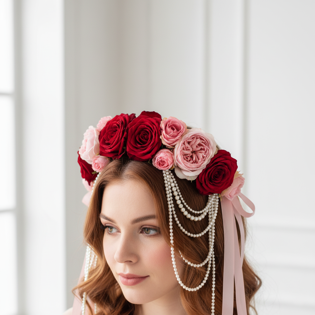 Elegant Red &amp; Pink Floral Headband