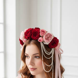 Elegant Red & Pink Floral Headband