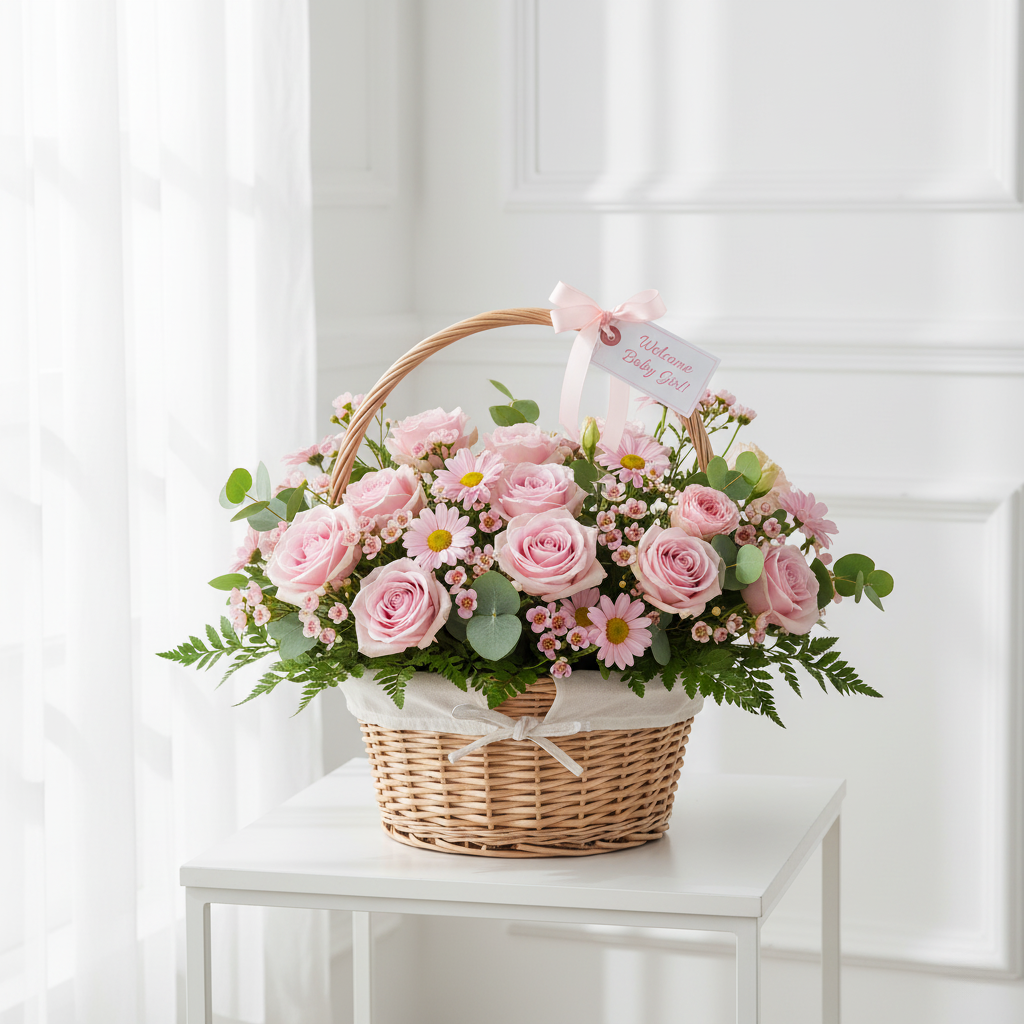 Soft Pink Blossom Basket (Girl)
