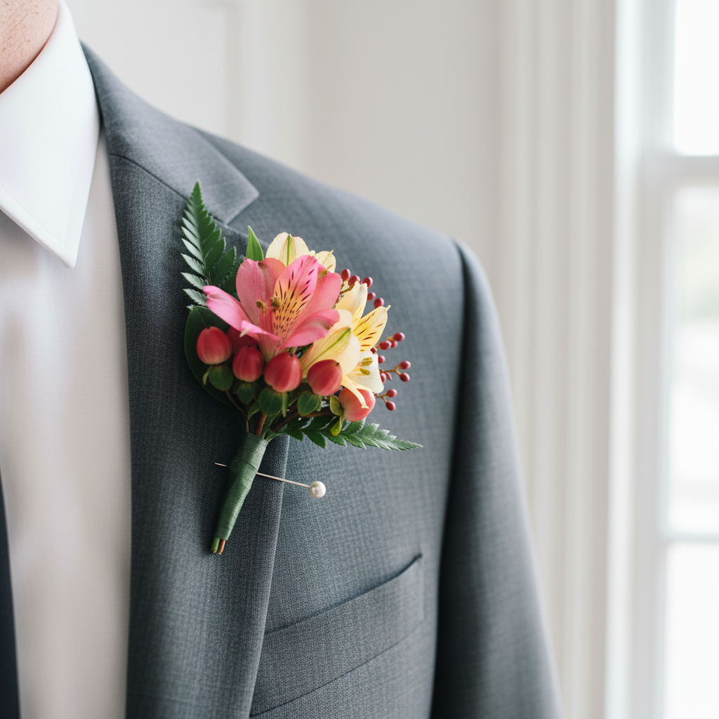Elegant Pink &amp; Yellow Alstroemeria Boutonniere