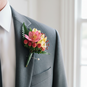Elegant Pink & Yellow Alstroemeria Boutonniere